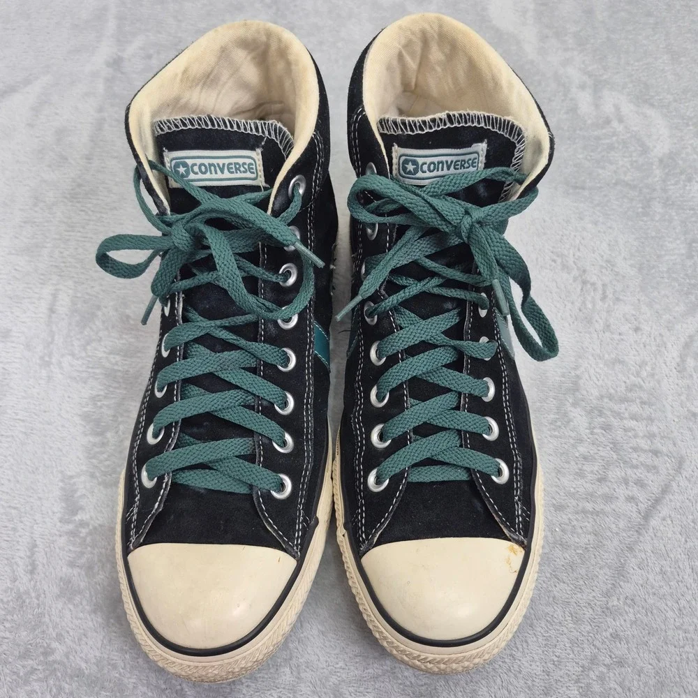 Converse Star Player High Top Black Suede Teal Green Star Chevron Sneakers Men 9